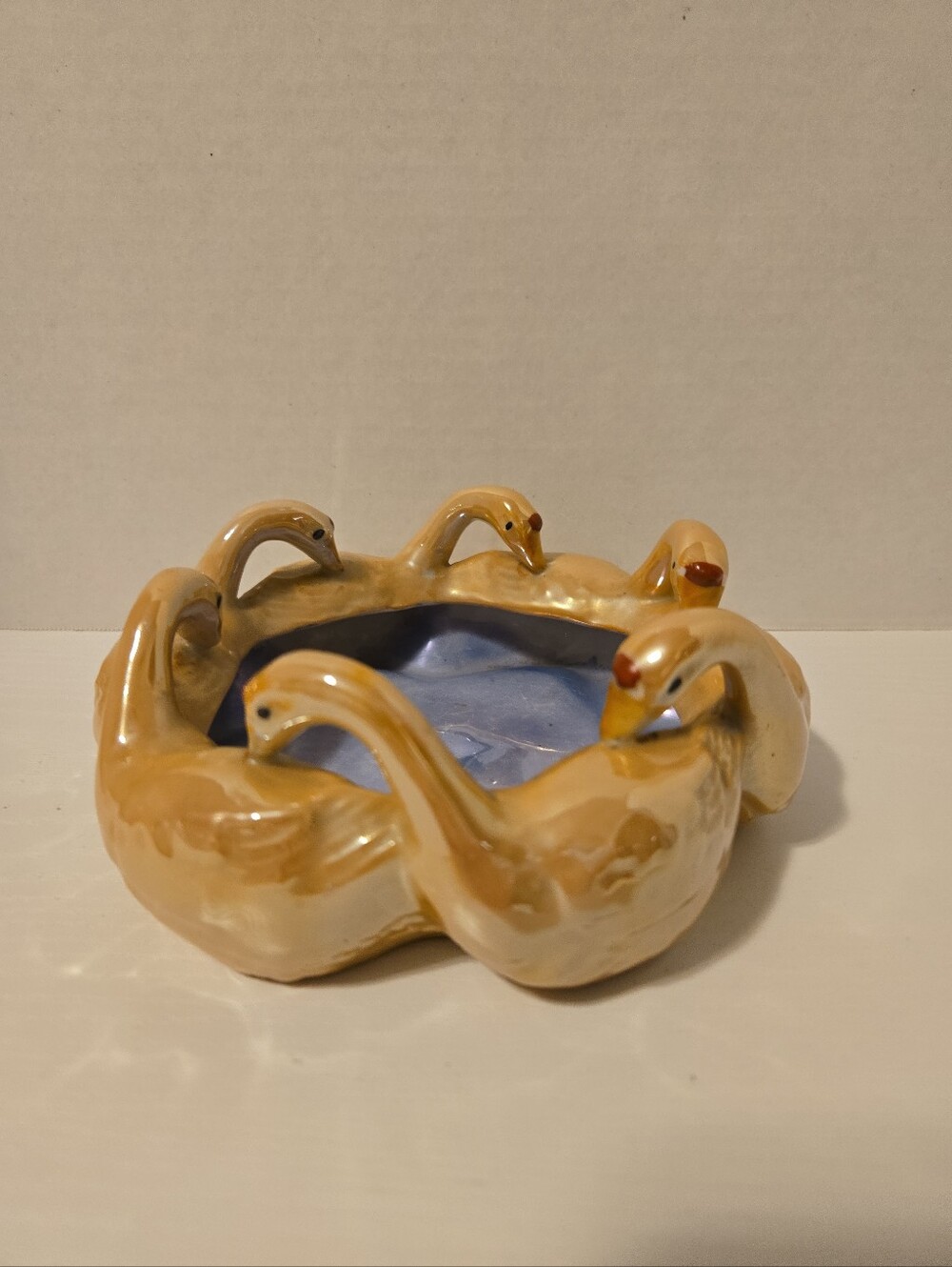 Lusterware Vintage Swan Candle Holder Bowl Ashtray Trinket Tray
